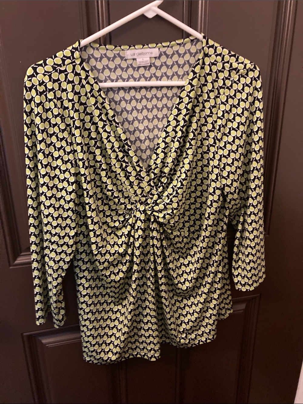 Liz Claiborne Yellow and Black Twist-Front Long Sleeve Top